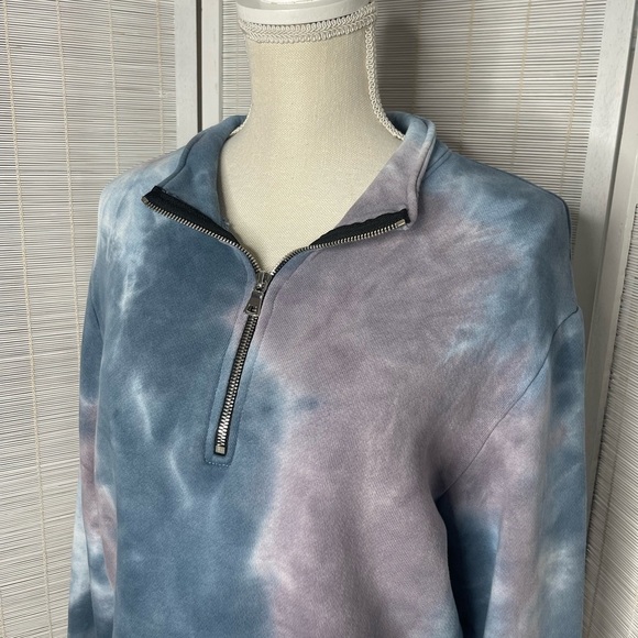 Cotton Citizen X Soul Cycle Blue and Purple Tie Dye Sweatshirt Size M 1/3 Zip - Picture 2 of 7